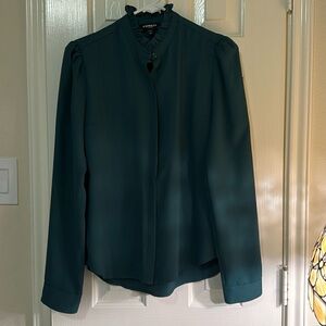 Express Elegant Frill Neck Emerald Green Portofino Button Down